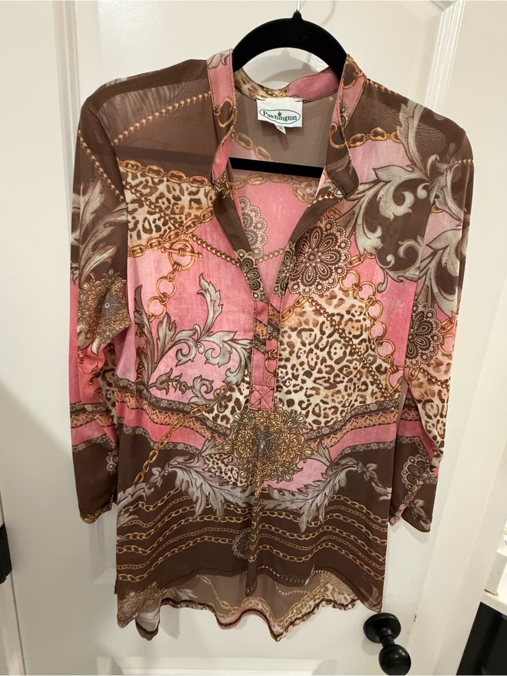 Patchington Pink, Beige and Black Chain-Print Top